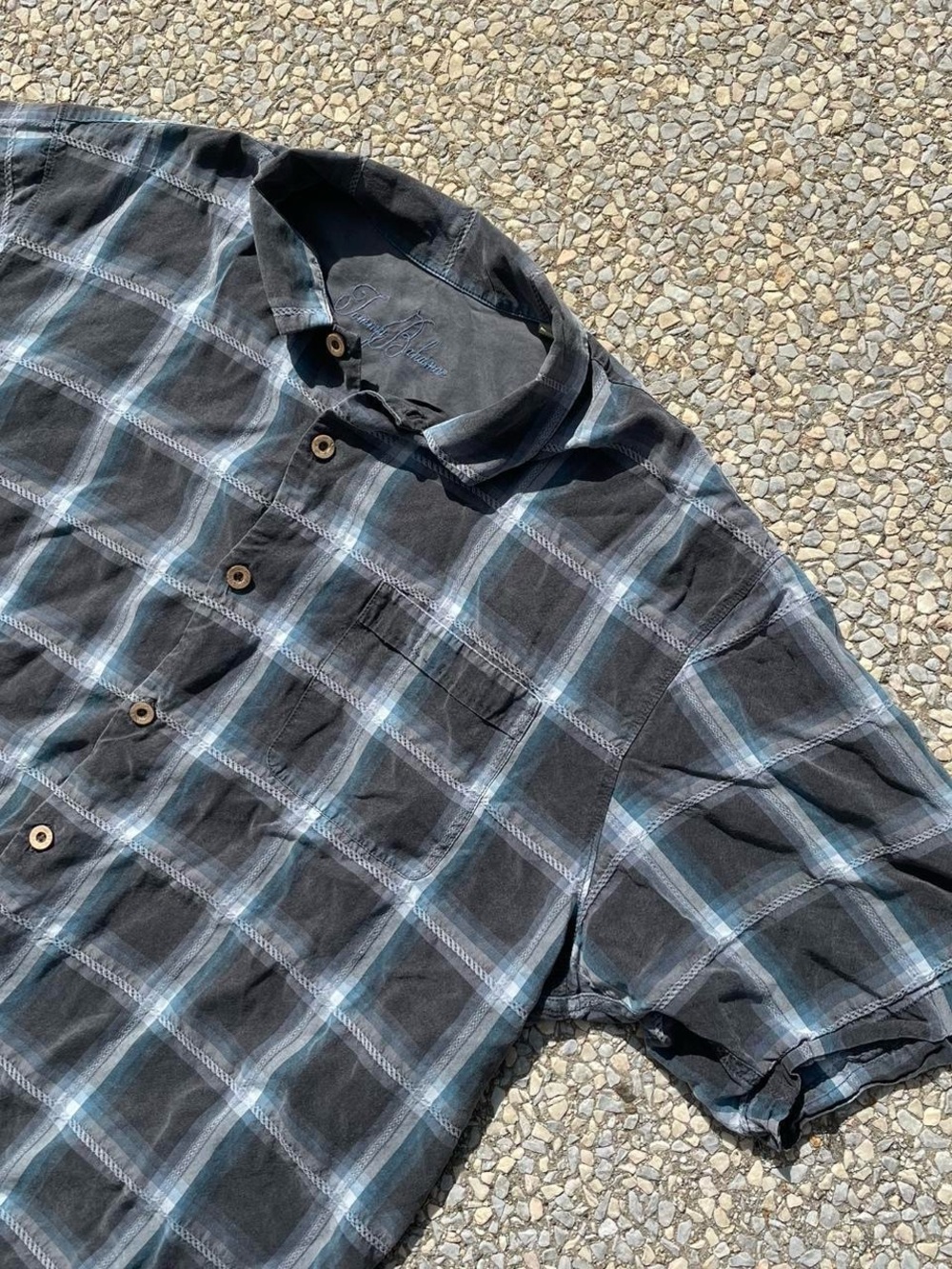 Men's Grey & Blue Plaid Short-Sleeve Shirt, Soft Summer Shirt